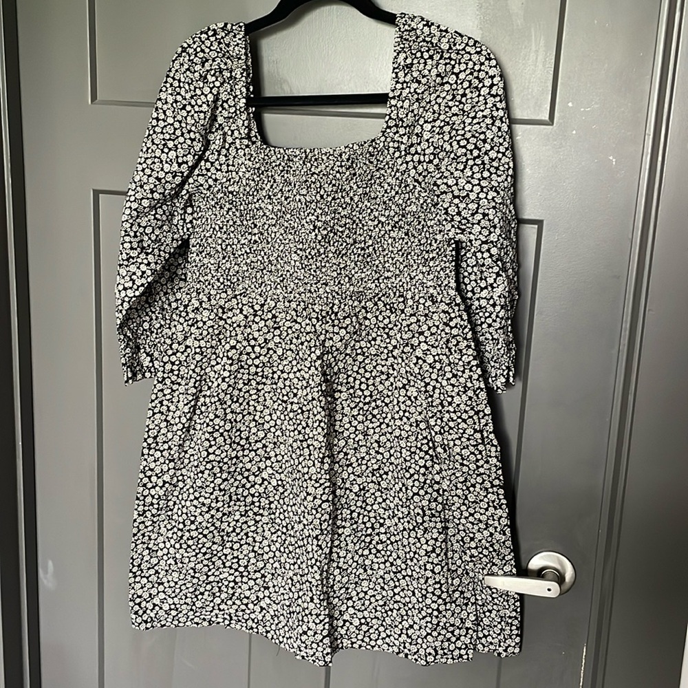 Madewell Lucie Elbow-Sleeve Smocked Mini Dress in Parisian Ditsy